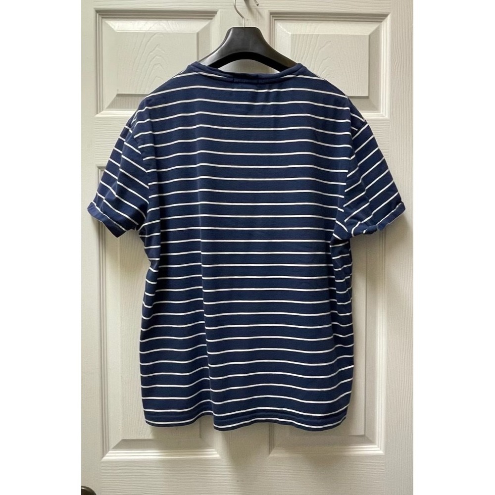 Polo Ralph Lauren Men's LG Navy/ White Striped White Pocket T-Shirt Pony Preppy - Picture 4 of 11